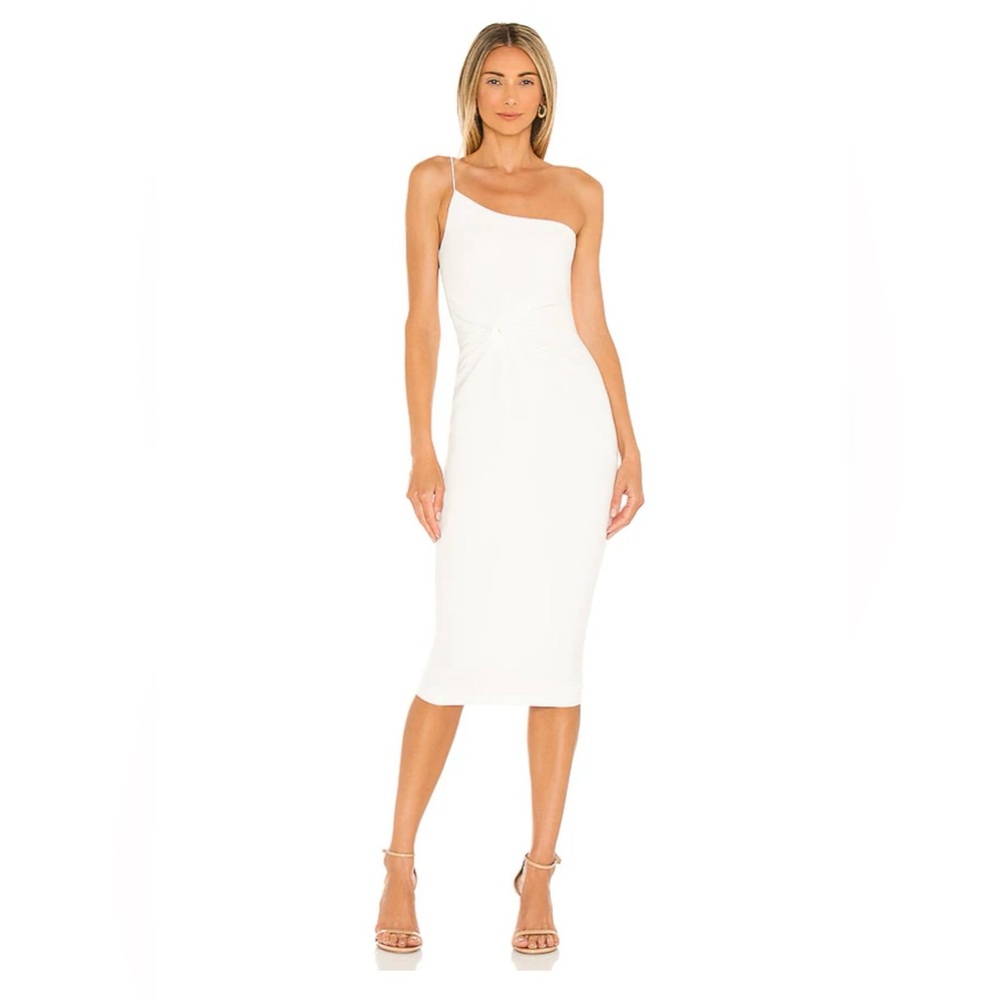 Nookie One-Shoulder Bodycon Midi Dress White Small NWOT Revolve